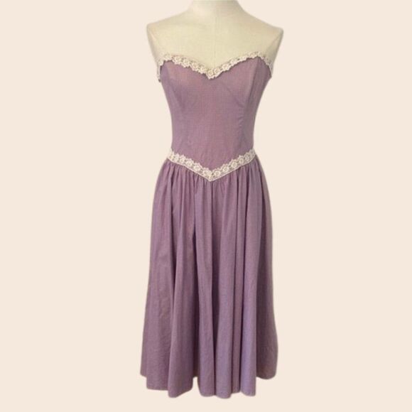 Vintage 70s Gunne Sax Lilac Strapless Formal Dress Size Small - Picture 1 of 12